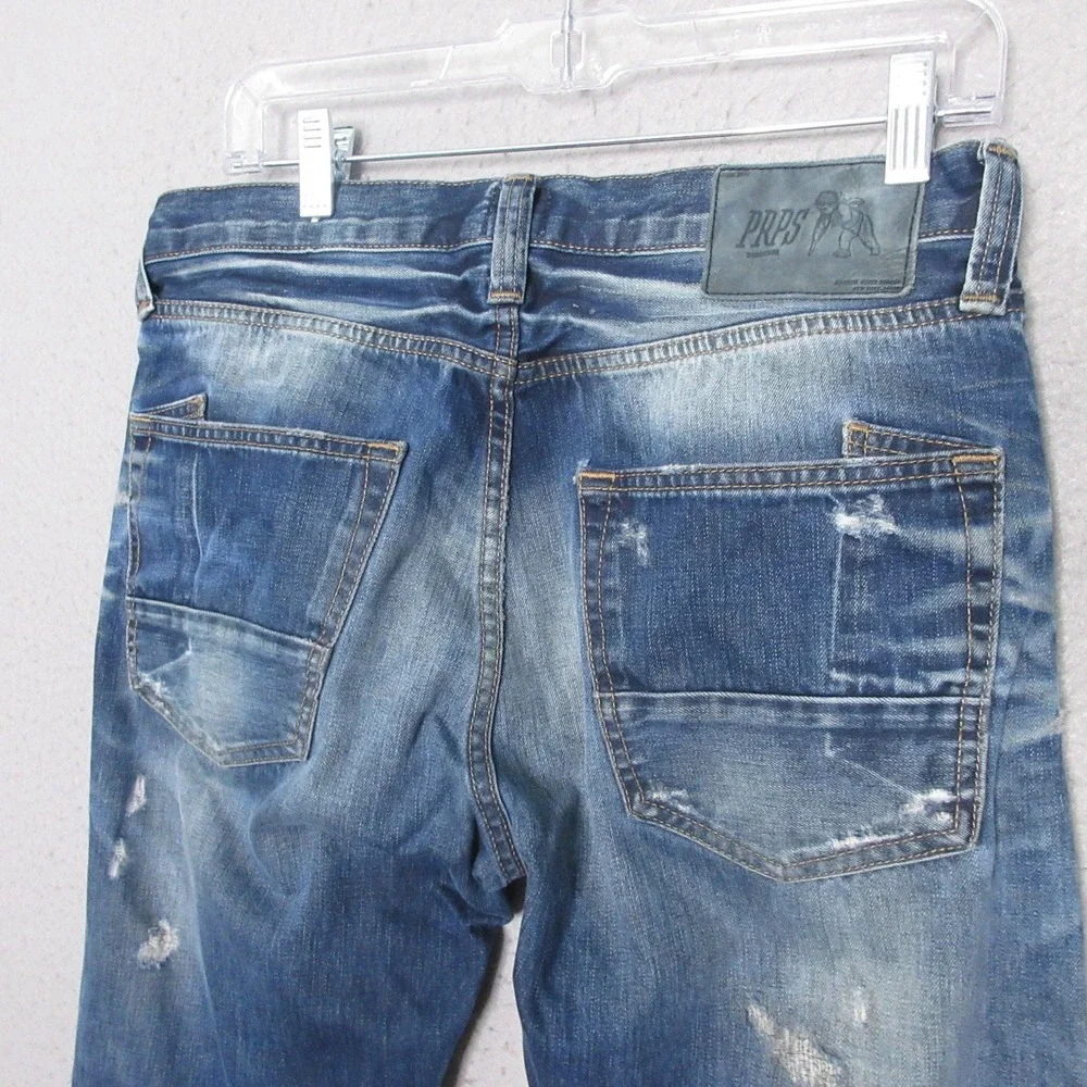 PRPS Demon Jeans Men 32 Distressed Denim Button Fly Whiskering Fade Portugal